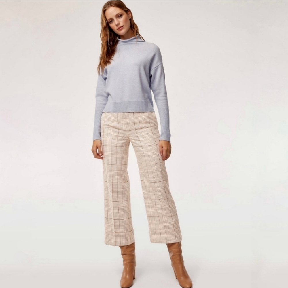 Aritzia Beige Plaid Wide-Leg Trousers